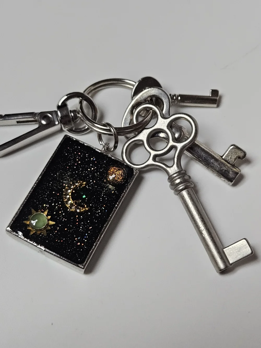 Black Celestial Glitter Keychain Card Holder Charm